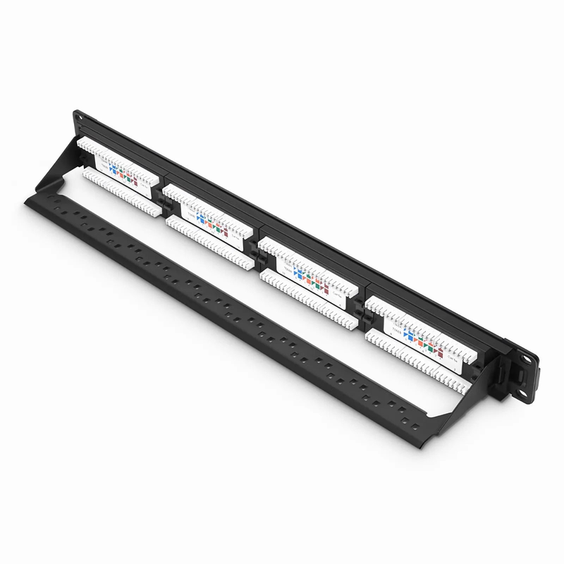 Refurb Squared Cat5e 110-Style Patch Panel, 24-Port, 1RU, Cable Management Bar Included