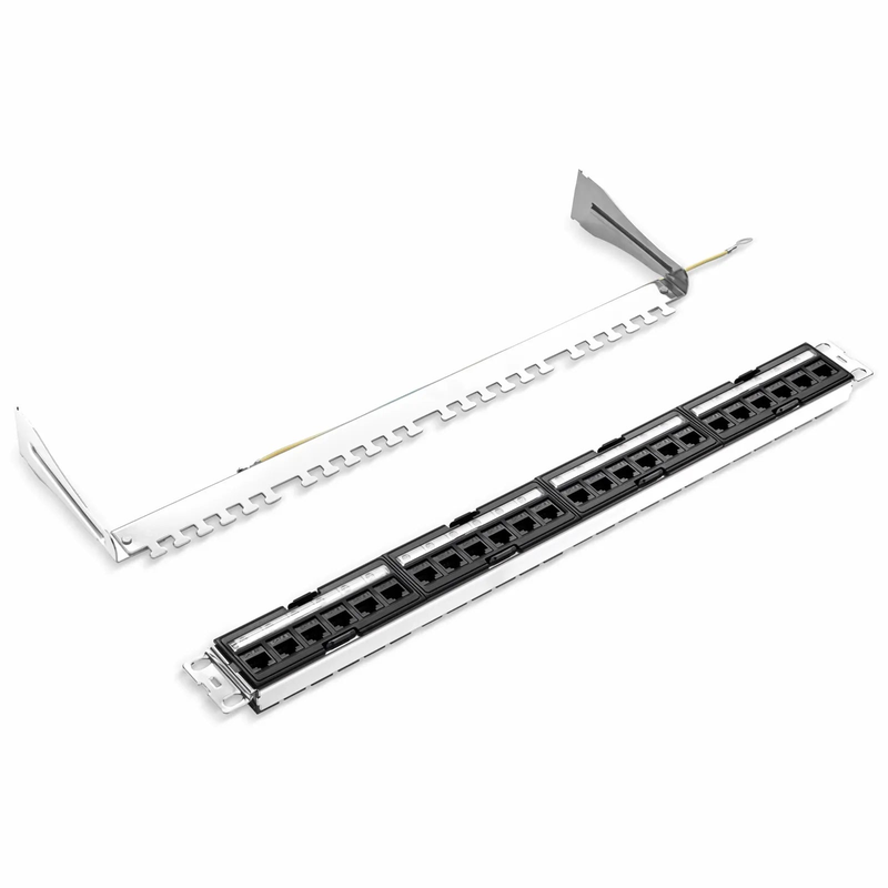 Refurb Squared FDMP Cat6a Unshielded Coupler Recessed Patch Panel, 24-Port, 1RU, Cable Management Bar Included