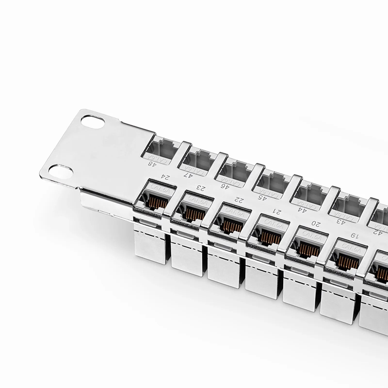 Refurb Squared FDMP Cat6a Shielded Coupler Flat Patch Panel, 48-Port, 1RU, Cable Management Bar Included