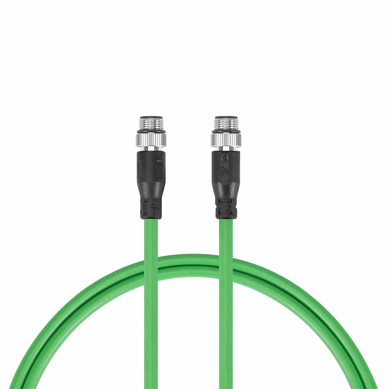 Refurb Squared 3.3ft (1m) Industrial M12D/4M to M12D/4M Cordsets PVC Ethernet Network Patch Cable, Green, Profinet A