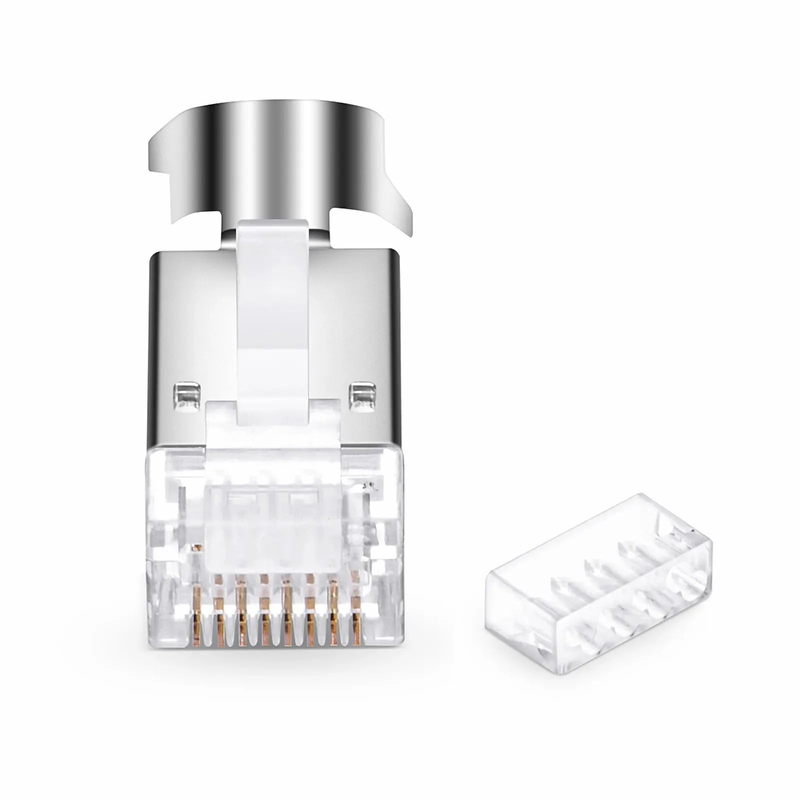 Refurb Squared Cat6a/Cat7 RJ45 Standard Modular Plugs (Two-Piece Suit), Shielded Network Connectors for 23AWG Twisted Pair Solid Cable or Stranded Cable (50/Pack)