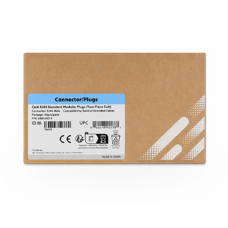 Refurb Squared Cat6a/Cat7 RJ45 Standard Modular Plugs (Two-Piece Suit), Shielded Network Connectors for 23AWG Twisted Pair Solid Cable or Stranded Cable (50/Pack)