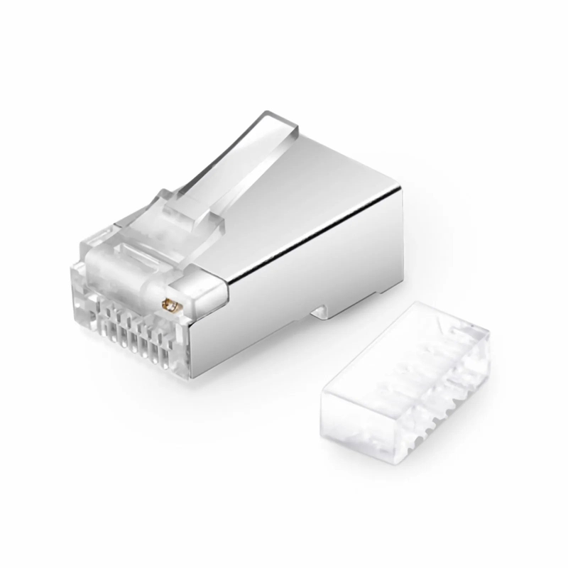 Refurb Squared Cat6 RJ45 Standard Modular Plugs (Two-Piece Suit), Shielded Network Connectors for 26AWG Twisted Pair Solid or Stranded Cable (50/Pack)