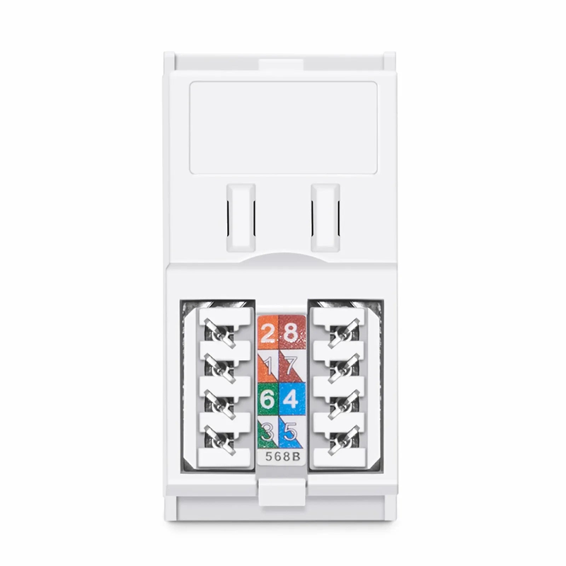 Refurb Squared British-Style Cat6 Shuttered Faceplate Frame Insert, Label Pockets, Flat, 1 Port, White, 1.97'' x 0.98''