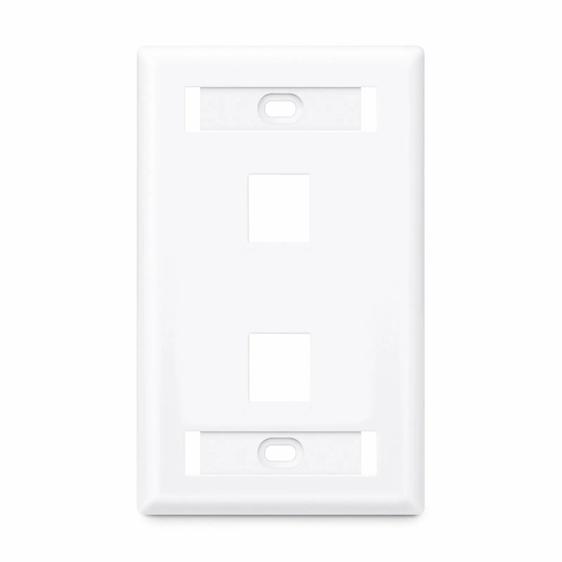Refurb Squared Single Gang Keystone Faceplate, Label Pockets, 2 Ports, White, 4.49'' x 2.76''