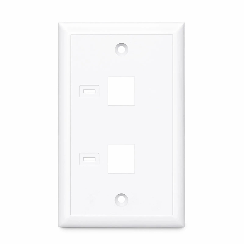 Refurb Squared Single Gang Keystone Faceplate, Computer and Telephone Identification Icons, 2 Ports, White, 4.49'' x 2.76''