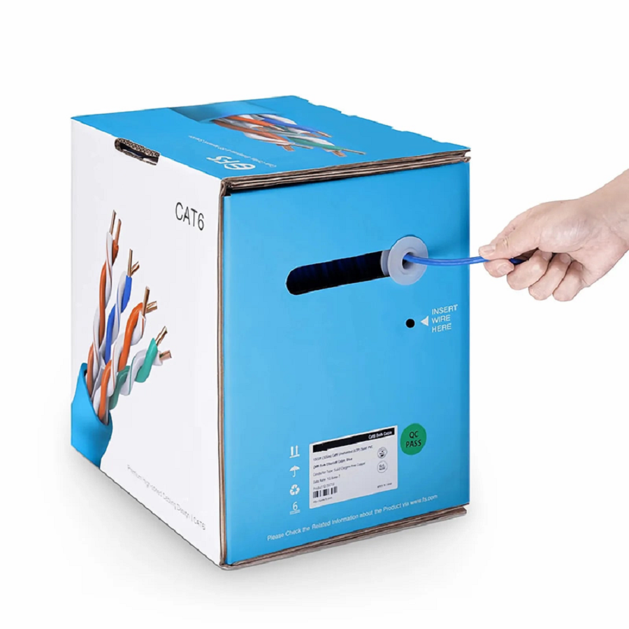 Refurb Squared Cat6 Ethernet Bulk Cable, 1000ft (305m), 23AWG Solid Pure Bare Copper Wire, 550MHz, Unshielded (UTP), PVC CMP, with Reel (Blue)