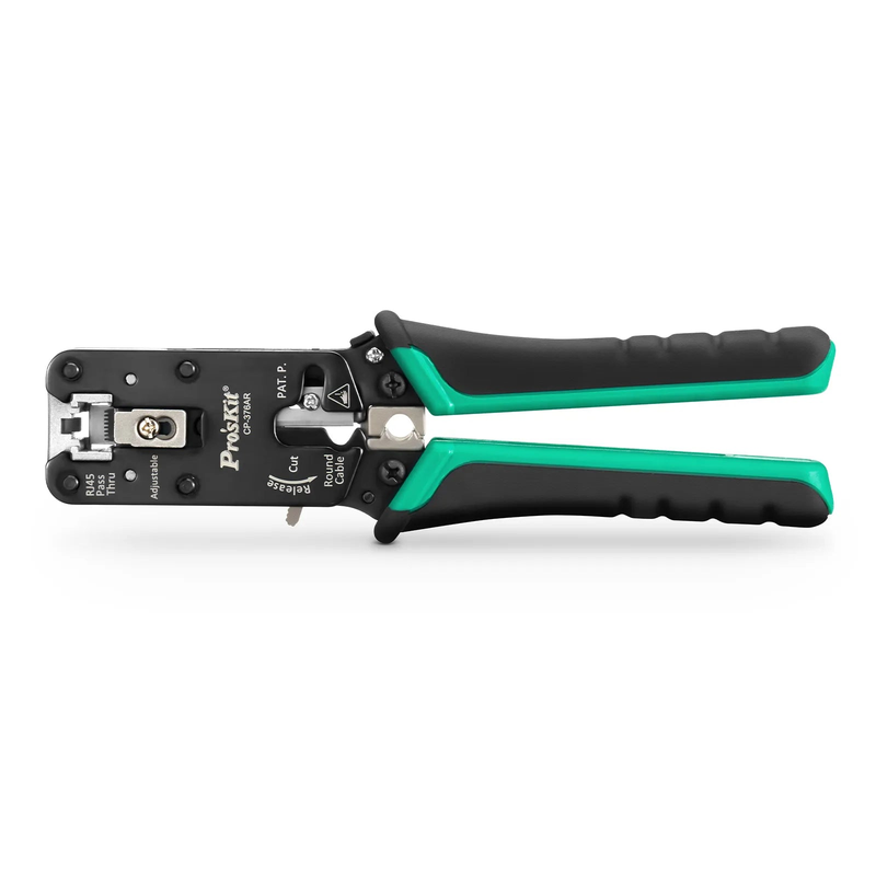 Refurb Squared Cat5/6/7 RJ45 Pass-Through Professional Modular Crimper with Built-in Wire Cutter and Stripper