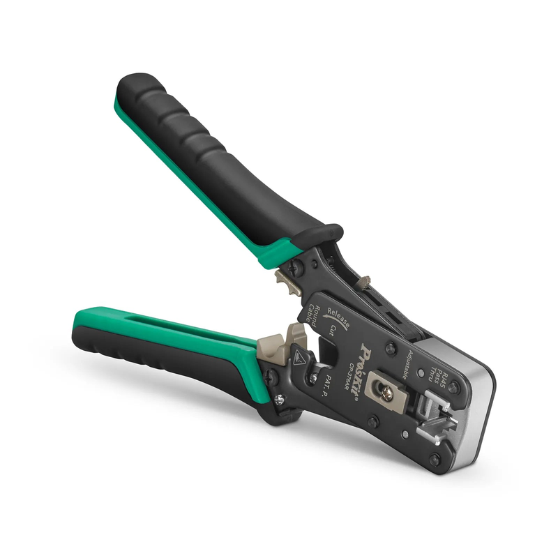 Refurb Squared Cat5/6/7 RJ45 Pass-Through Professional Modular Crimper with Built-in Wire Cutter and Stripper