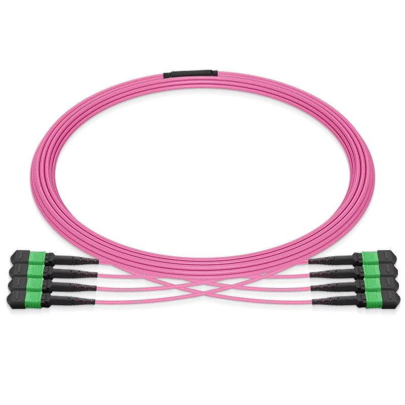 5m (16ft) MPO 4x4 Shuffle Breakout Cable, 32 Fibers, 4xMPO-8 APC (Female) to 4xMPO-8 APC (Female), Multimode (OM4), Type 4, LSZH, 3.0mm, Max IL ≤ 0.35dB, Magenta SFPS
