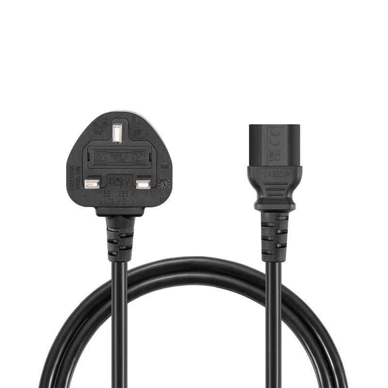 2ft (0.6m) BS 1363 to IEC60320 C13 3 x 1.0mm² 250V/10A Power Cord, Black