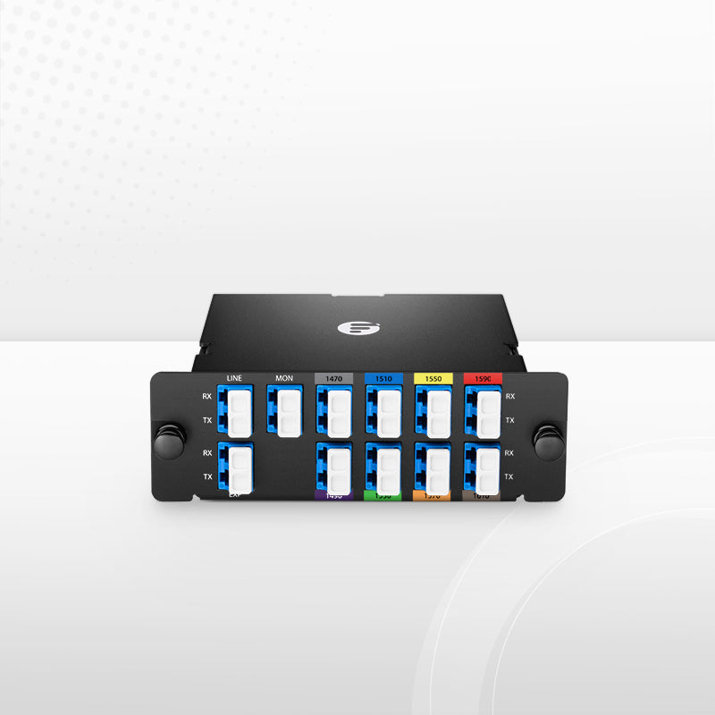 8 Channels CWDM Mux Demux, 1470-1610nm, with Monitor and Expansion Port, 2.0dB Typical IL, LC/UPC, Dual Fiber, High Density, FHD™ Plug-in Module