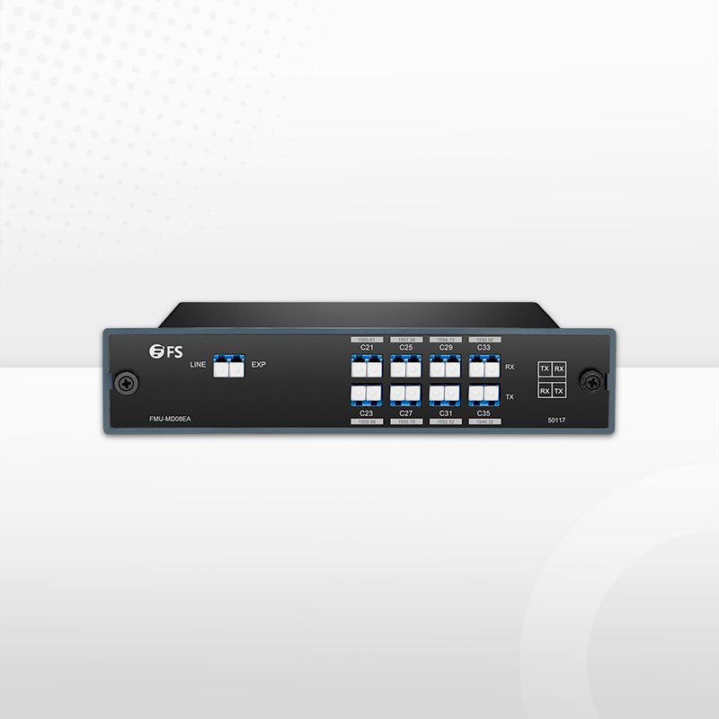 8 Channels DWDM Mux Demux, 100GHz C21-C35, with Expansion Port, 4.2dB Typical IL, LC/UPC, Single Fiber, Side-A, FMU Plug-in Module