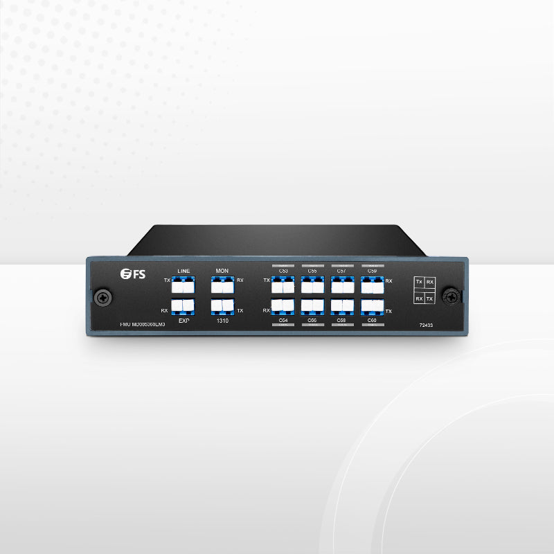 8 Channels DWDM Mux Demux, 100GHz C53-C60, with Monitor, Expansion and 1310nm Port, 3.0dB Typical IL, LC/UPC, Dual Fiber, FMU Plug-in Module