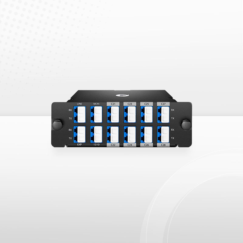 8 Channels DWDM Mux Demux, 100GHz C21-C28, with Monitor, Expansion and 1310nm Port, 2.4dB Typical IL, LC/UPC, Dual Fiber, High Density, FHD™ Plug-in Module