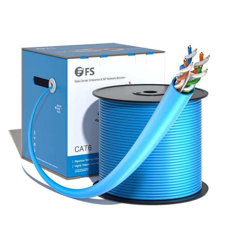 Cat6 Ethernet Bulk Cable, 1000ft (305m), 23AWG Solid Pure Bare Copper Wire, 550MHz, Unshielded (UTP), PVC CMP, with Reel (Blue)