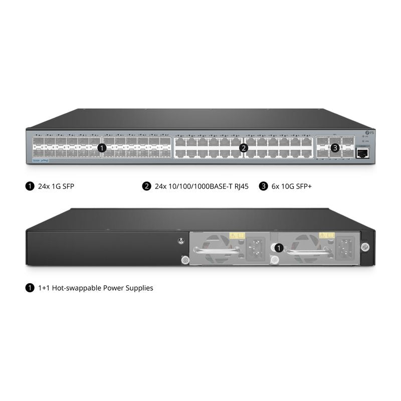 S5500-24TF6S, 48-Port Gigabit Ethernet L3 Switch, 24 x Gigabit RJ45, 24 x 1Gb SFP, with 6 x 10Gb SFP+ Uplinks, Support Stacking