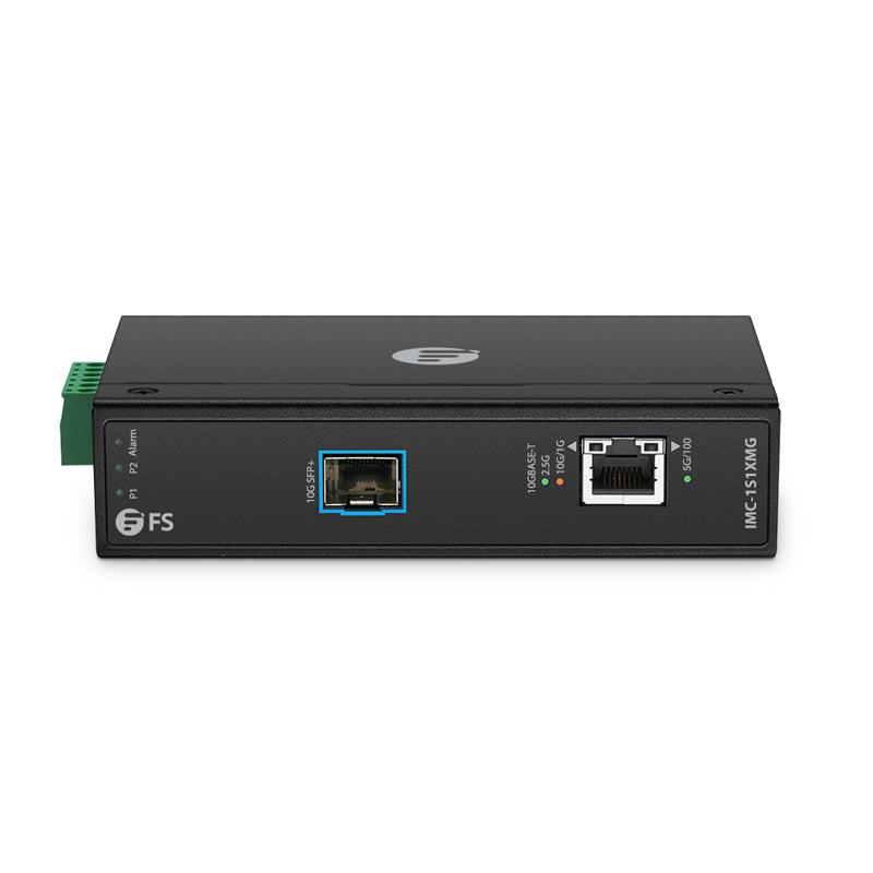 Industrial 1x 100M/1G/2.5G/5G/10GBase-T RJ45 to 1x 10GBase-X SFP+ 10Gigabit Ethernet Media Converter