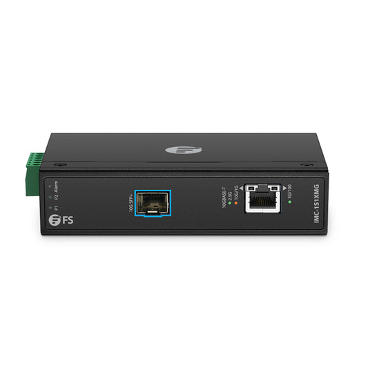 Industrial 1x 100M/1G/2.5G/5G/10GBase-T RJ45 to 1x 10GBase-X SFP+ 10Gigabit Ethernet Media Converter