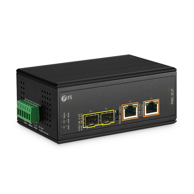 Industrial Unmanaged 2x 10/100/1000Base-T RJ45 to 2x 100/1000Base-X SFP Gigabit PoE++ Ethernet Media Converter