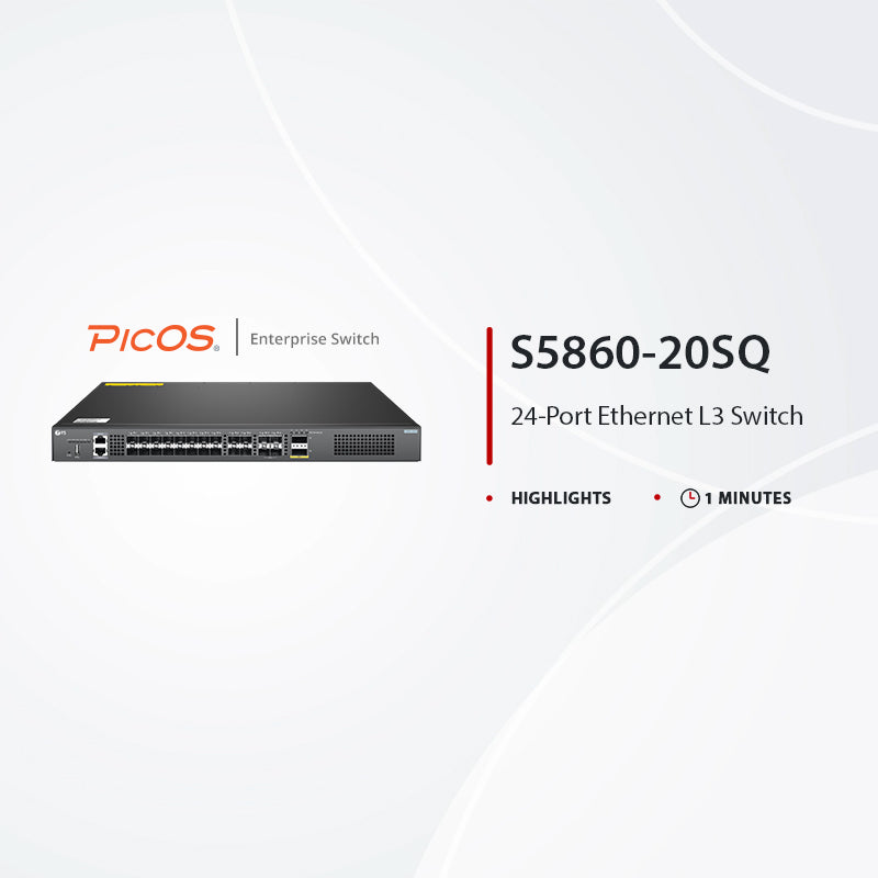 S5860-20SQ, 24-Port Ethernet L3 Switch, 20 x 10Gb SFP+, with 4 x 25Gb SFP28 and 2 x 40Gb QSFP+, PicOS®, Support MLAG, Broadcom Chip