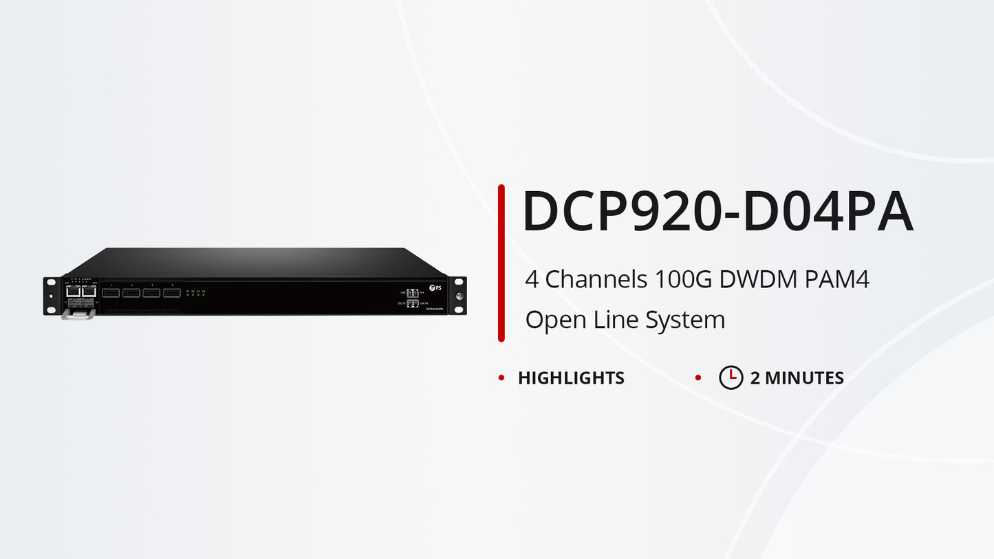 DCP920-D04PA, 4 Channel 100G DWDM PAM4 Active Multiplexer, C45-C60, 4 x 100G QSFP28, Single Fiber, Side-A, Built-in 100G PAM4 Module, 1U Rack Mount, 0-80km, Support AmpCon-T/Web Network Management