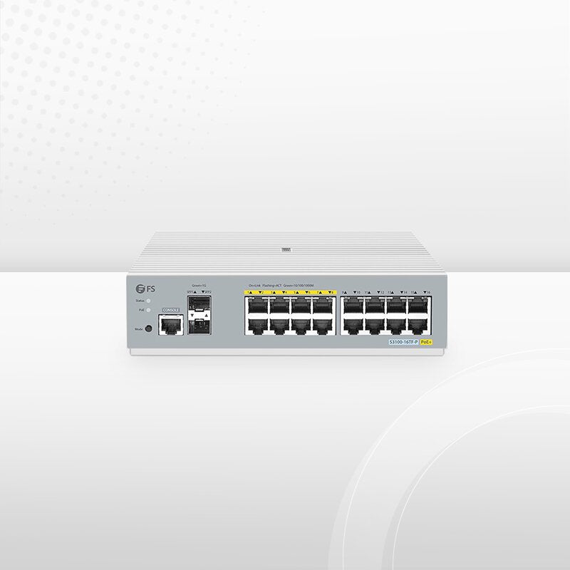 S3100-16TF-P, 16-Port Gigabit Ethernet L2+ PoE+ Switch, 8 x PoE+ Ports@125W, 8 x 1Gb RJ45, with 2 x 1Gb SFP Uplinks, Broadcom Chip, Fanless