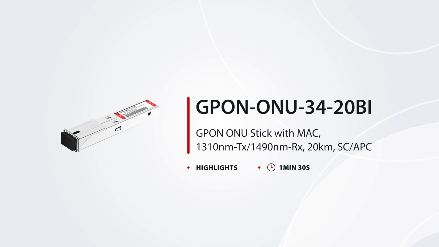 GPON ONU Stick with MAC SFP 1310nm-TX/1490nm-RX 1.244G-TX/2.488G-RX Class B+ 20km DOM Simplex SC/APC SMF Optical Transceiver Module (Industrial)