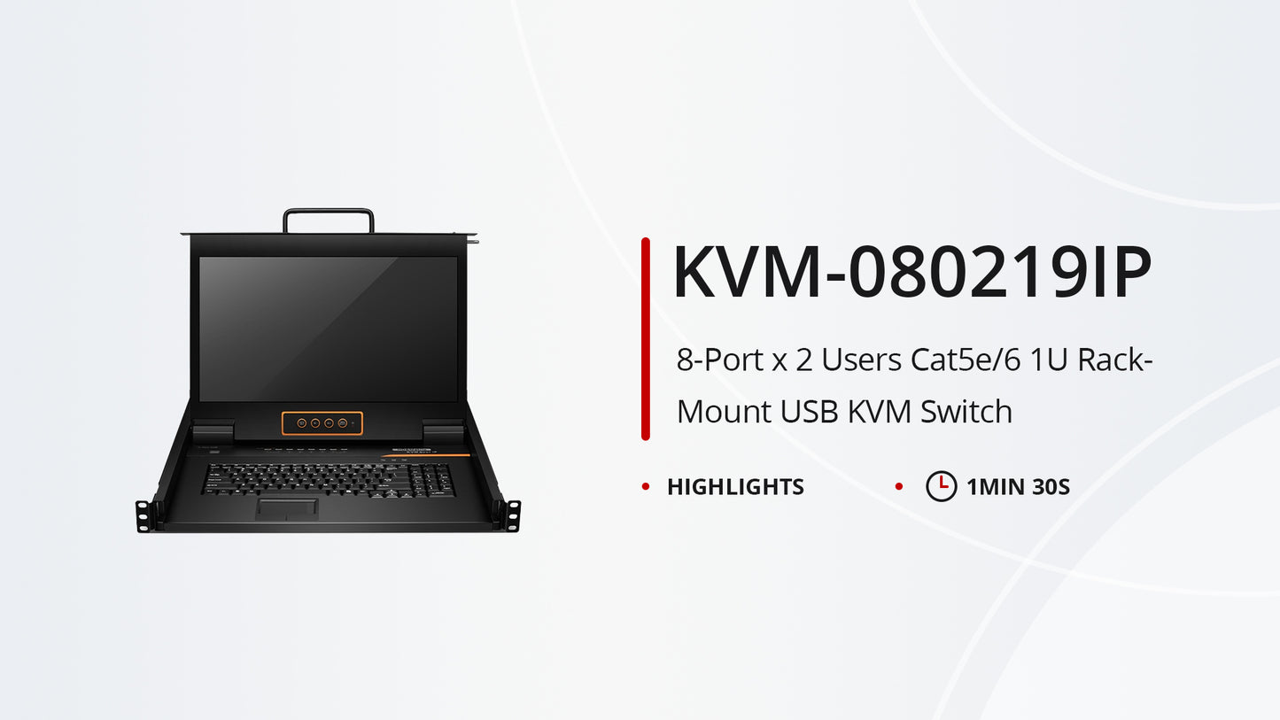 8-Port Cat5 1U Rack-Mount KVM Over IP Switch with 19" LED, 8 x RJ45 to VGA Interface Modules Included