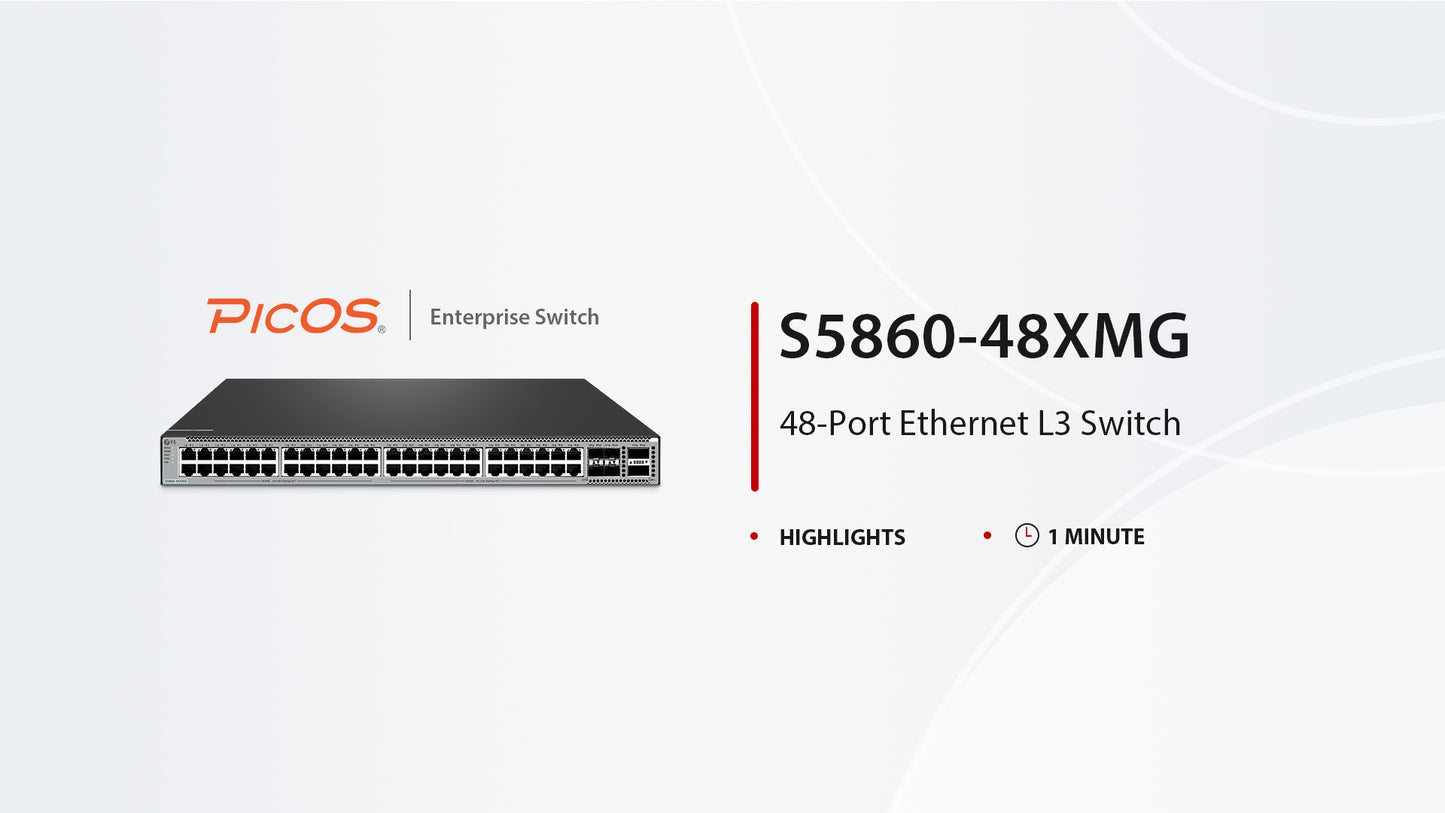 S5860-48XMG, 48-Port Ethernet L3 Switch, 48 x 10GBASE-T/Multi-Gigabit Ports, 4 x 25Gb SFP28, with 2 x 40Gb QSFP+ Uplinks, PicOS®, Support MLAG, Broadcom Chip