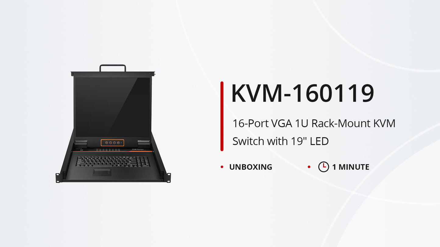 16-Port VGA 1U Rack-Mount KVM Switch with 19" LED, 16 x VGA Cables Included