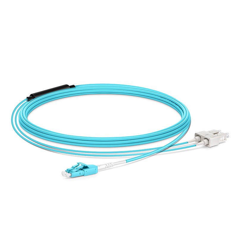 4m (13ft) Fiber Patch Cable, 2 Fibers, LC UPC Duplex Standard Clip Uniboot to SC UPC Duplex, Multimode (OM4), Riser (OFNR), 2.0/0.9mm, Aqua