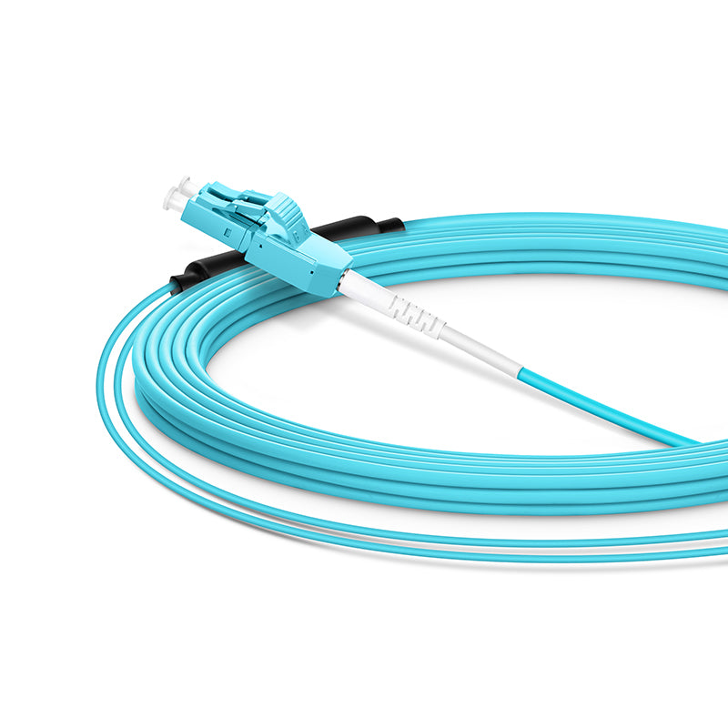 10m (33ft) Fiber Patch Cable, 2 Fibers, LC UPC Duplex Standard Clip Uniboot to SC UPC Duplex, Multimode (OM4), Riser (OFNR), 2.0/0.9mm, Aqua
