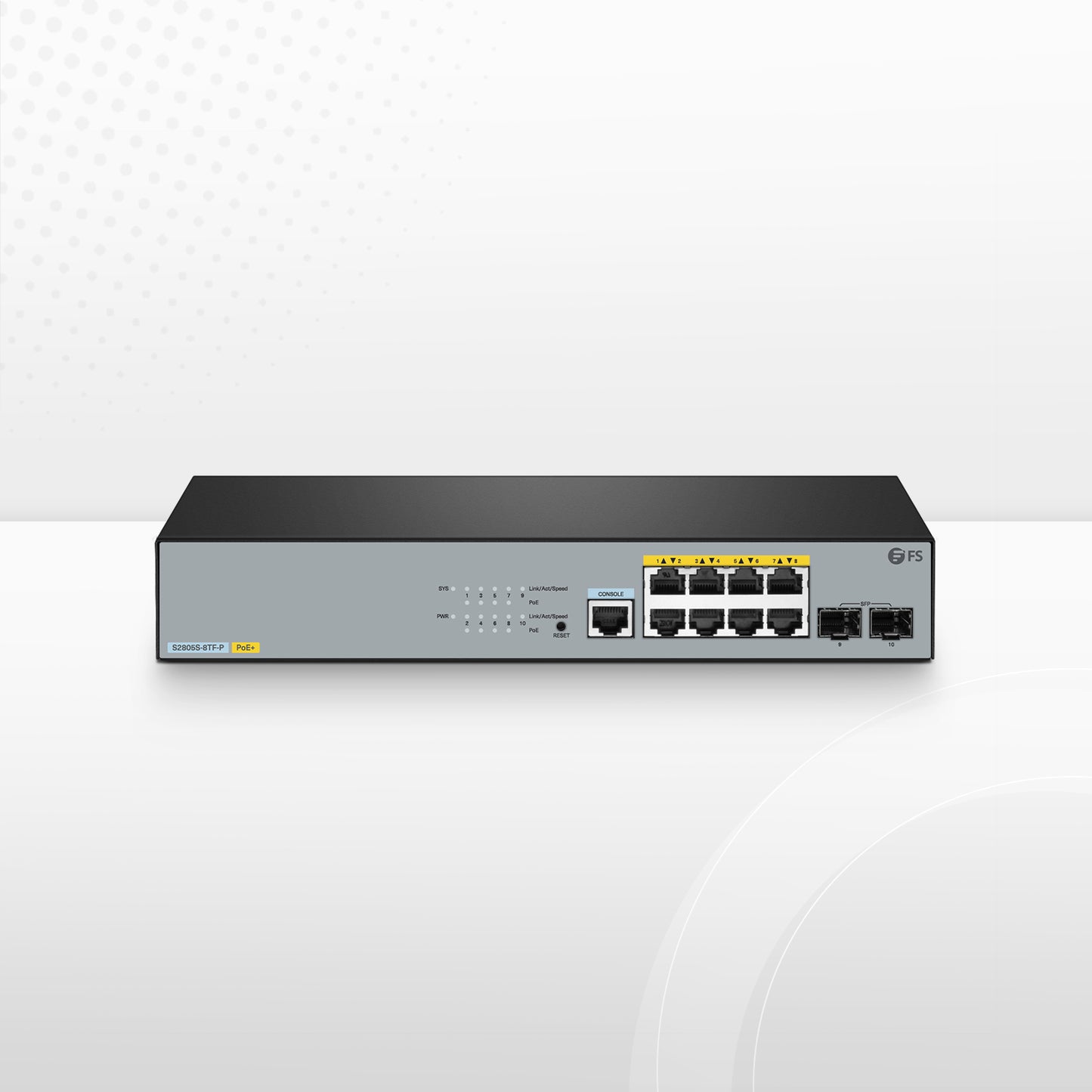 S2805S-8TF-P, 8-Port Gigabit Ethernet L2 Smart Managed PoE+ Switch, 8 x PoE+ Ports @140W, with 2 x 1Gb SFP Uplinks, Realtek Chip