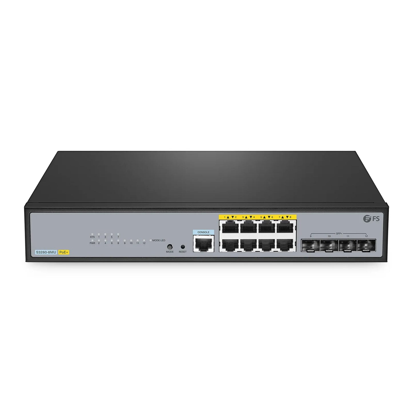 S3260-8MU, 8-Port Ethernet L2+ PoE++ Switch, 8 x 2.5GBASE-T/Multi-Gigabit, with 4 x 10Gb SFP+ Uplinks