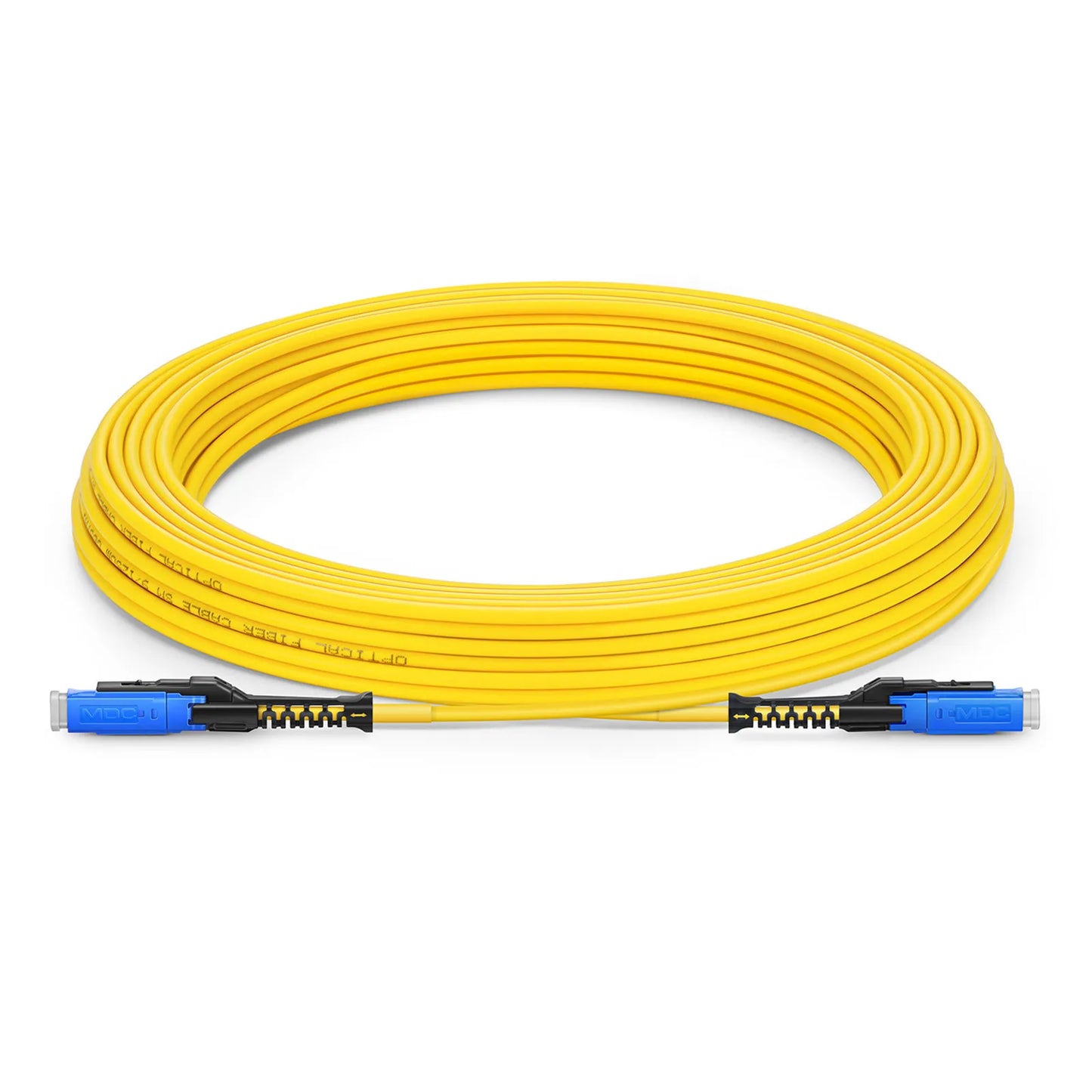 10m (33ft) Fiber Patch Cable, 2 Fibers, MDC UPC Duplex to MDC UPC Duplex Uniboot, Single Mode (OS2), Riser (OFNR), 2.0mm, Yellow, for 100/400/800G Network Connection