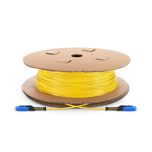 100m (328ft) Fiber Patch Cable, 2 Fibers, MDC UPC Duplex to MDC UPC Duplex Uniboot, Single Mode (OS2), Riser (OFNR), 2.0mm, Yellow, for 100/400/800G Network Connection