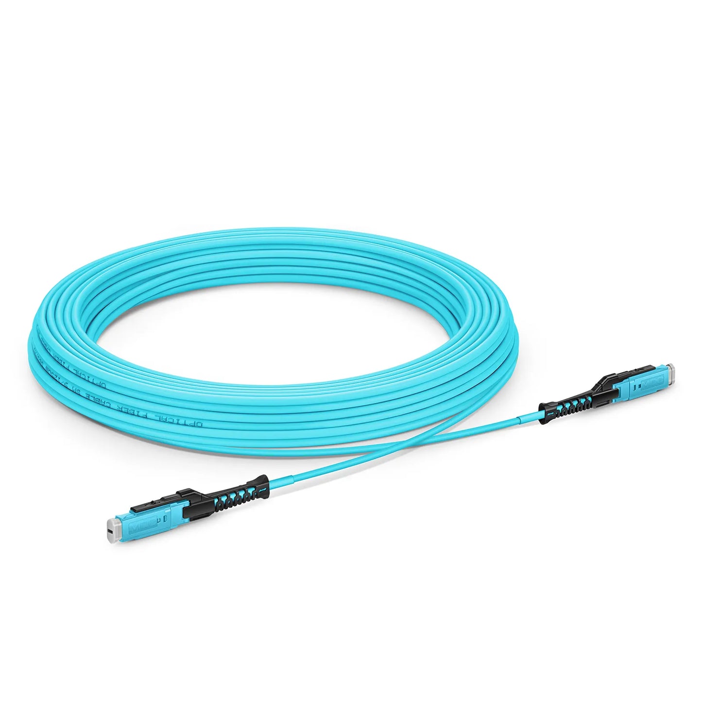 10m (33ft) Fiber Patch Cable, 2 Fibers, MDC UPC Duplex to MDC UPC Duplex Uniboot, Multimode (OM4), Riser (OFNR), 2.0mm, Aqua, for 100/400/800G Network Connection