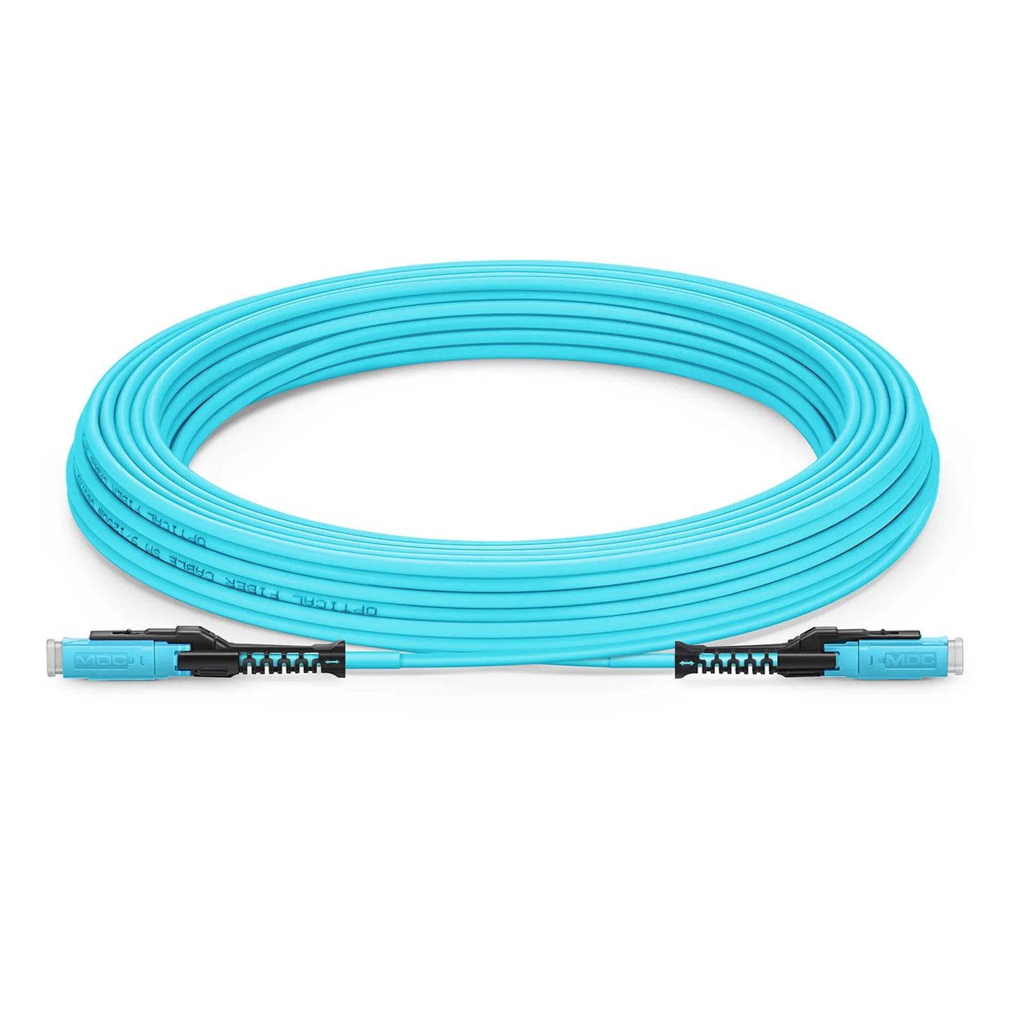10m (33ft) Fiber Patch Cable, 2 Fibers, MDC UPC Duplex to MDC UPC Duplex Uniboot, Multimode (OM4), Riser (OFNR), 2.0mm, Aqua, for 100/400/800G Network Connection