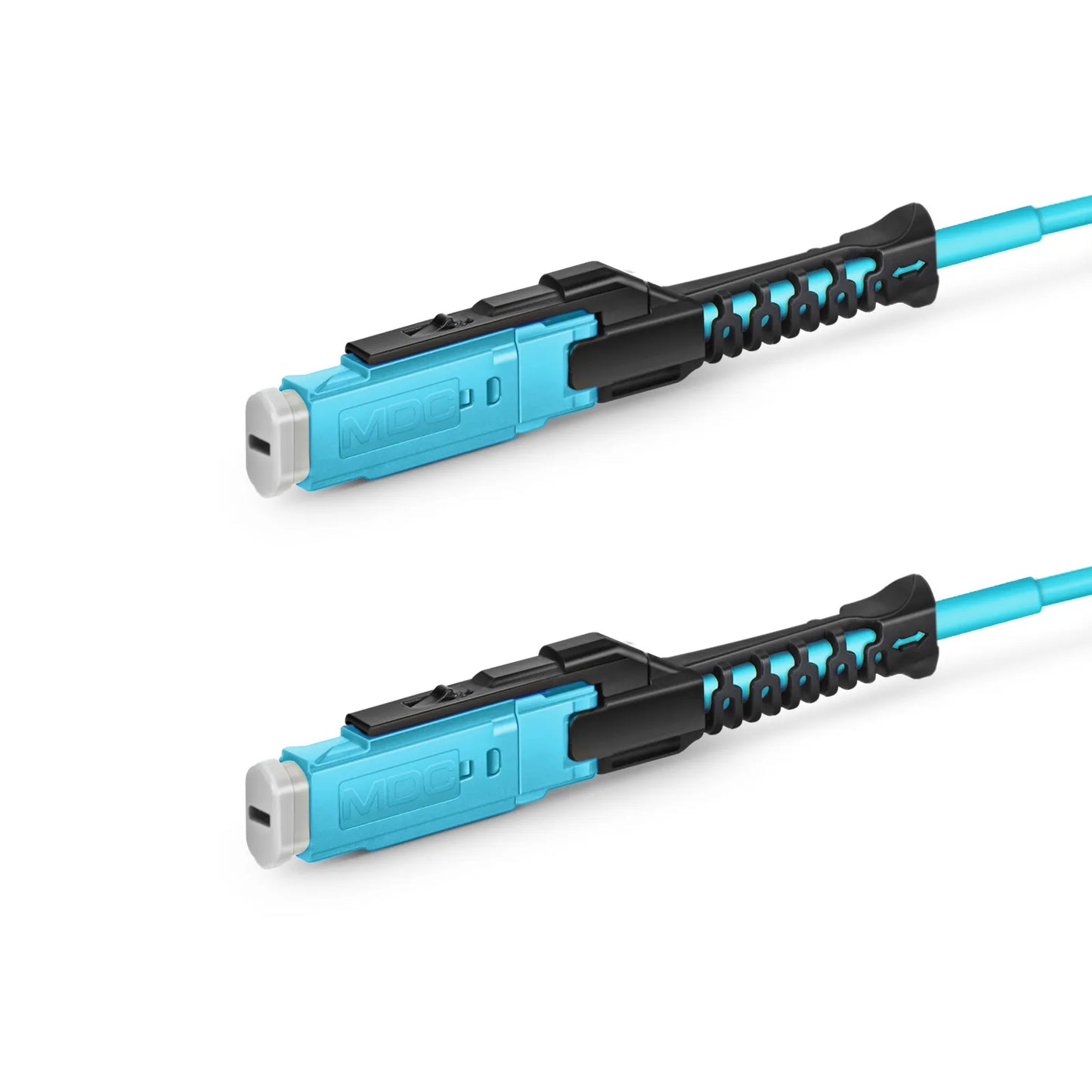 10m (33ft) Fiber Patch Cable, 2 Fibers, MDC UPC Duplex to MDC UPC Duplex Uniboot, Multimode (OM4), Riser (OFNR), 2.0mm, Aqua, for 100/400/800G Network Connection