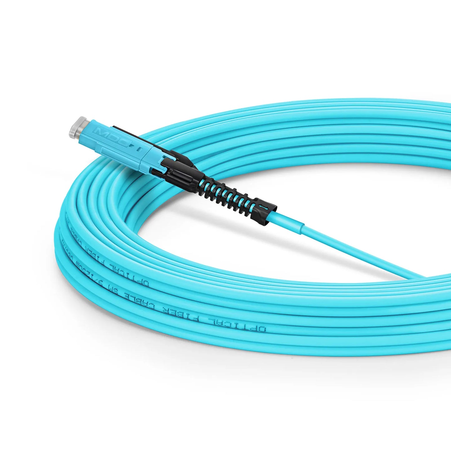 10m (33ft) Fiber Patch Cable, 2 Fibers, MDC UPC Duplex to MDC UPC Duplex Uniboot, Multimode (OM4), Riser (OFNR), 2.0mm, Aqua, for 100/400/800G Network Connection