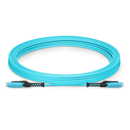 5m (16ft) Fiber Patch Cable, 2 Fibers, MDC UPC Duplex to MDC UPC Duplex Uniboot, Multimode (OM4), Riser (OFNR), 2.0mm, Aqua, for 100/400/800G Network Connection