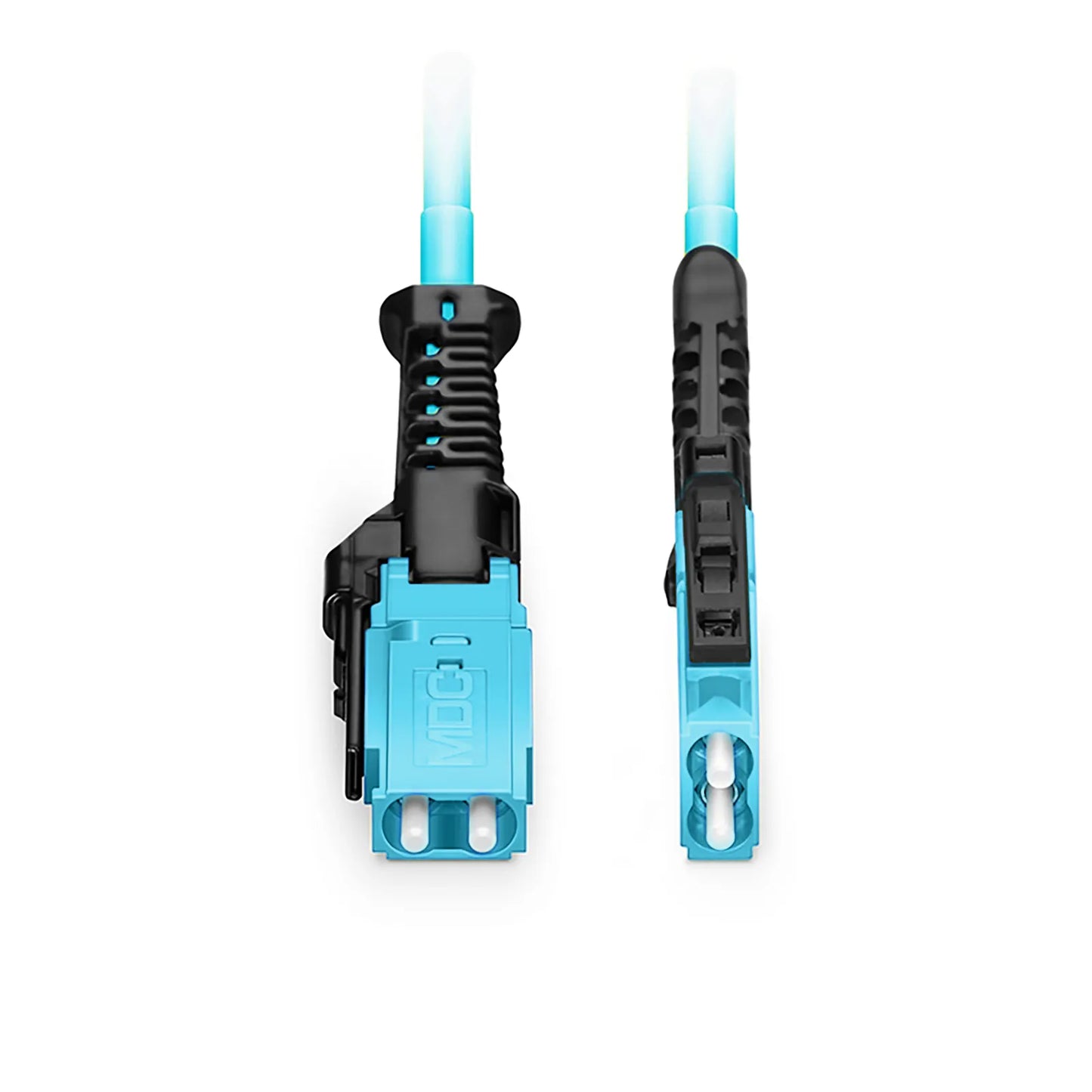 10m (33ft) Fiber Patch Cable, 2 Fibers, MDC UPC Duplex to MDC UPC Duplex Uniboot, Multimode (OM4), Riser (OFNR), 2.0mm, Aqua, for 100/400/800G Network Connection