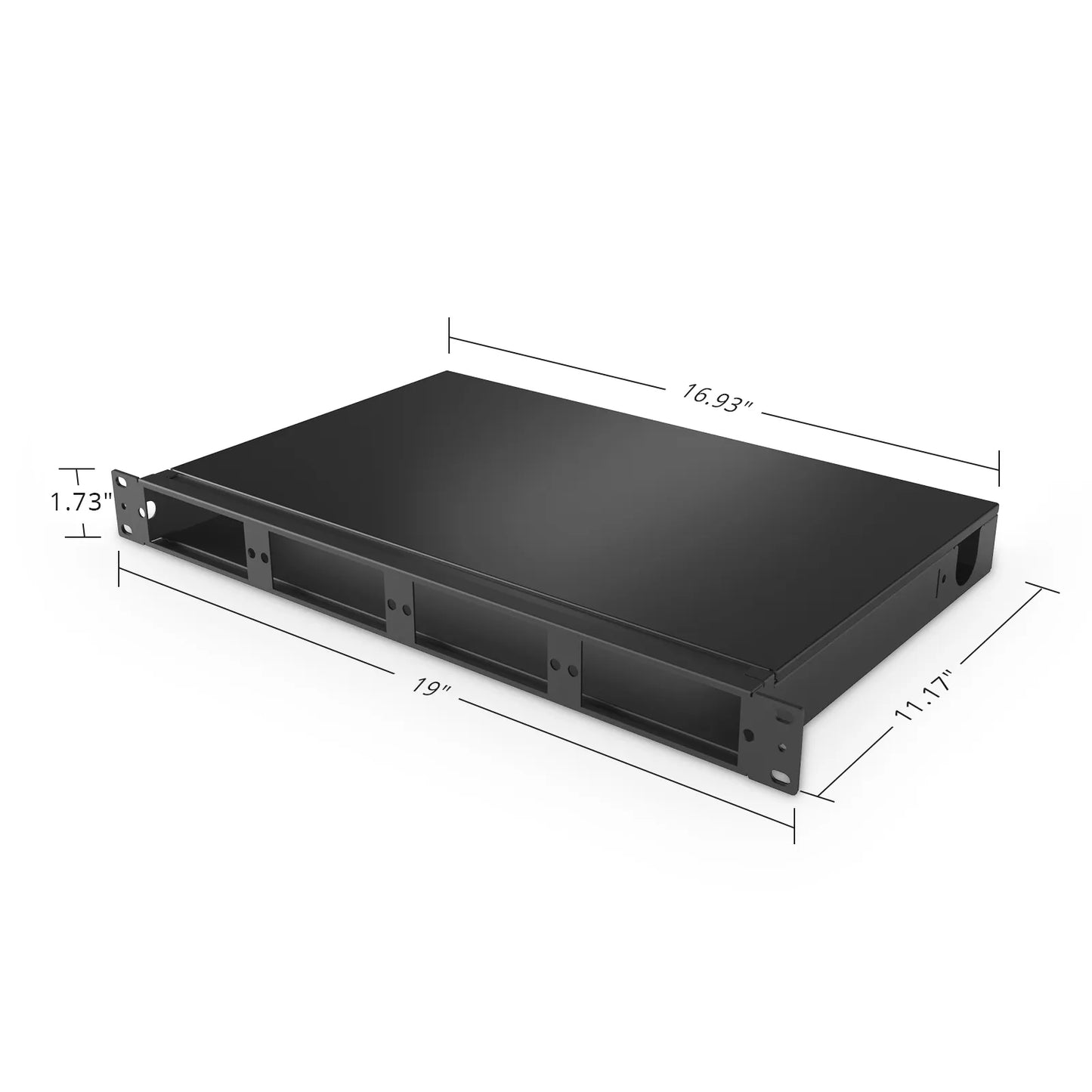 FHD™ High Density 1U Rack Mount Enclosure Unloaded, Tool-less Removable Top Cover, Holds up to 4 x FHD™ Cassettes, Panels, or Splice Trays, 144 Fibers (LC)