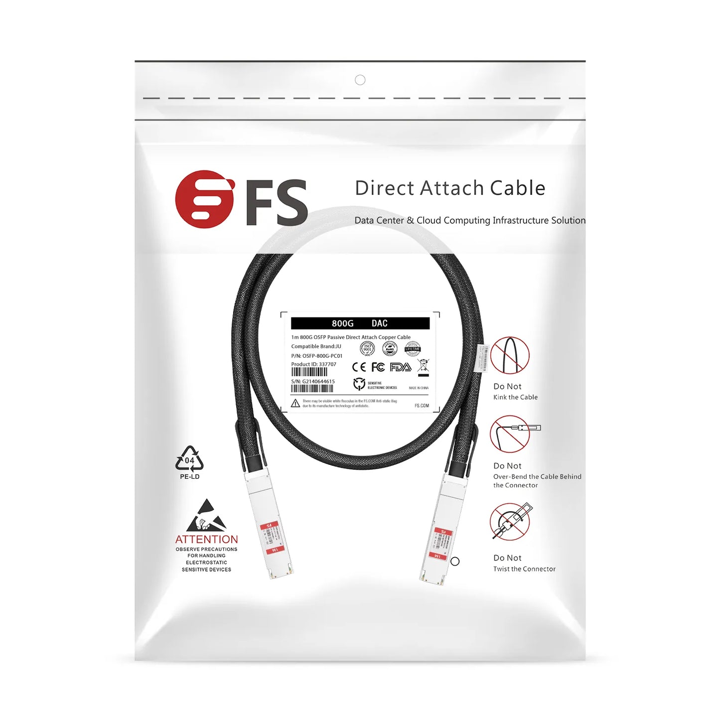 1m (3ft) Juniper Networks OSFP-800G-DAC-1M Compatible 800G OSFP 8 x 100G PAM4 Finned Top Passive Direct Attach Copper Twinax Cable