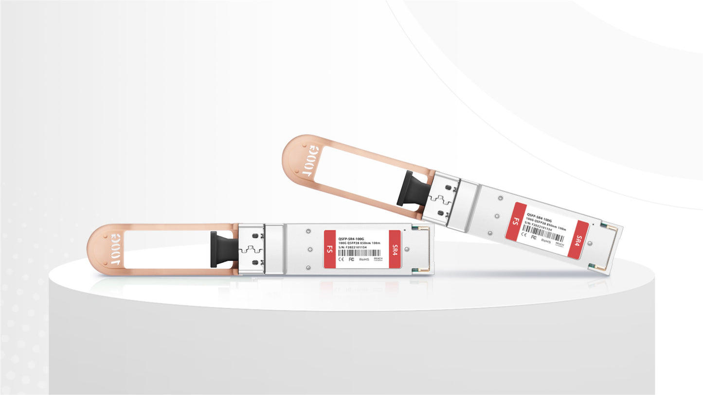 100GBASE-SR4 QSFP28 4 x 25G NRZ 850nm 100m DOM MPO-12/UPC MMF Optical Transceiver Module for FS Switches (Industrial), Breakout to 4 x 25G-SR