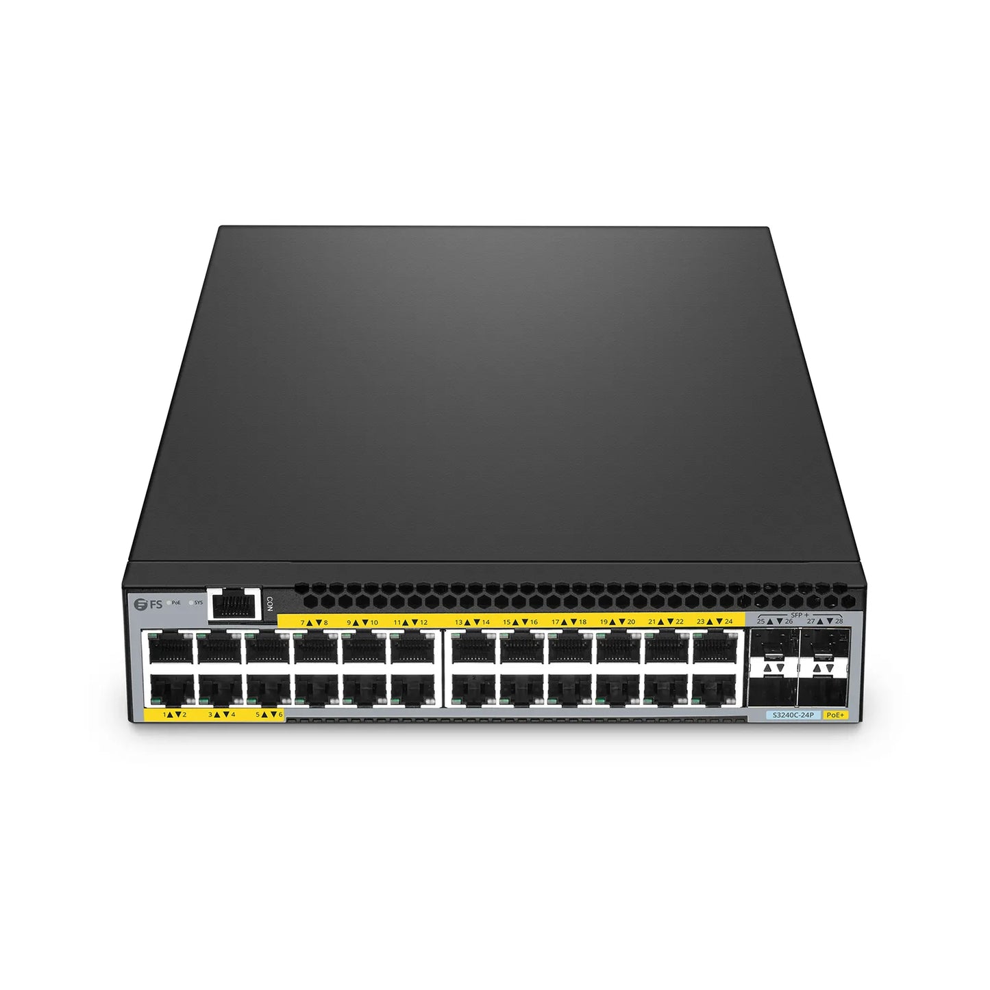 S3240C-24P, 24-Port Gigabit Ethernet L2+ PoE+ Switch, 24 x PoE+ Ports@380W, with 4 x 10Gb SFP+ Uplinks