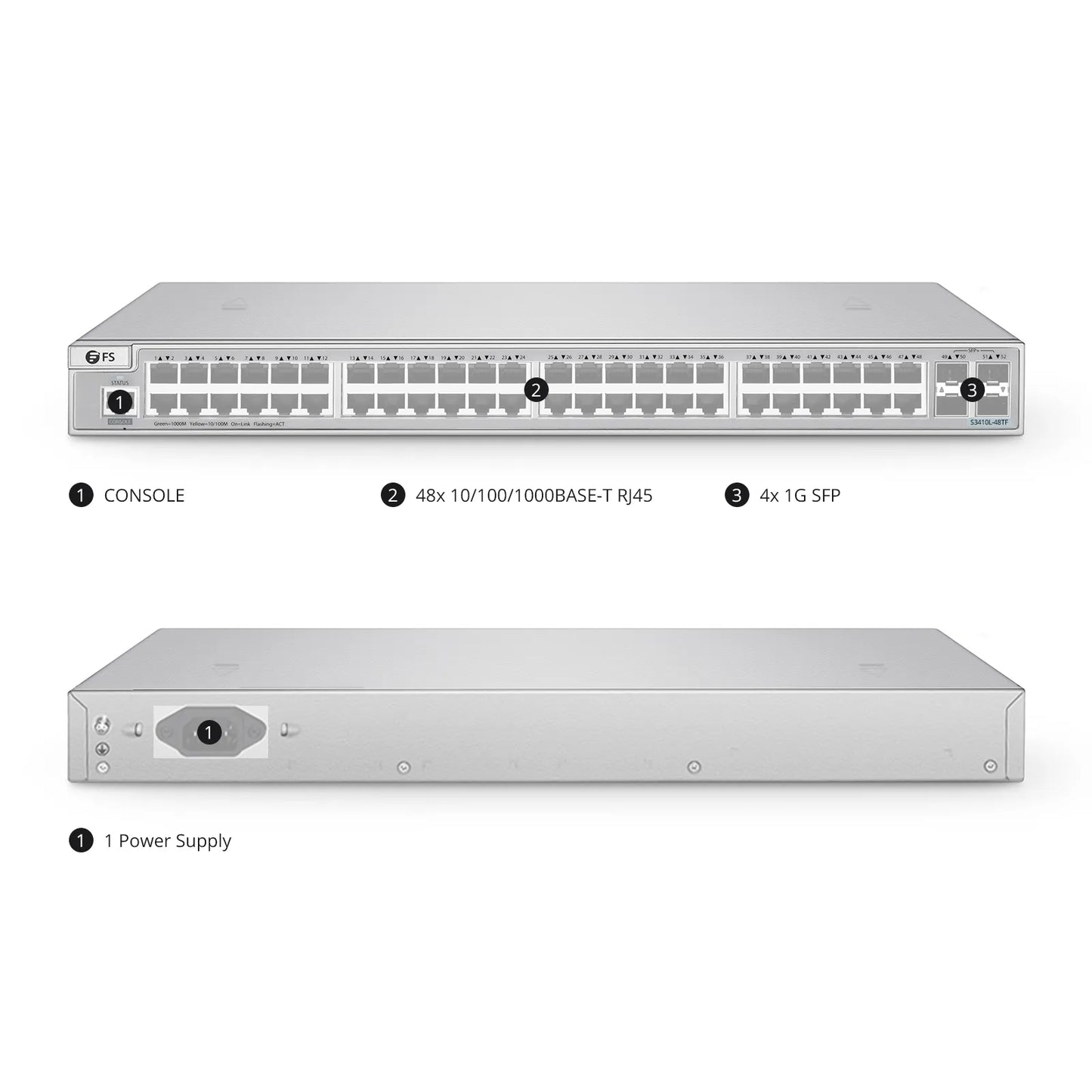 S3410L-48TF, 48-Port Ethernet L2+ Switch, 48 x Gigabit RJ45, with 4 x 1Gb SFP Uplinks, PicOS®, Support MLAG, Broadcom Chip