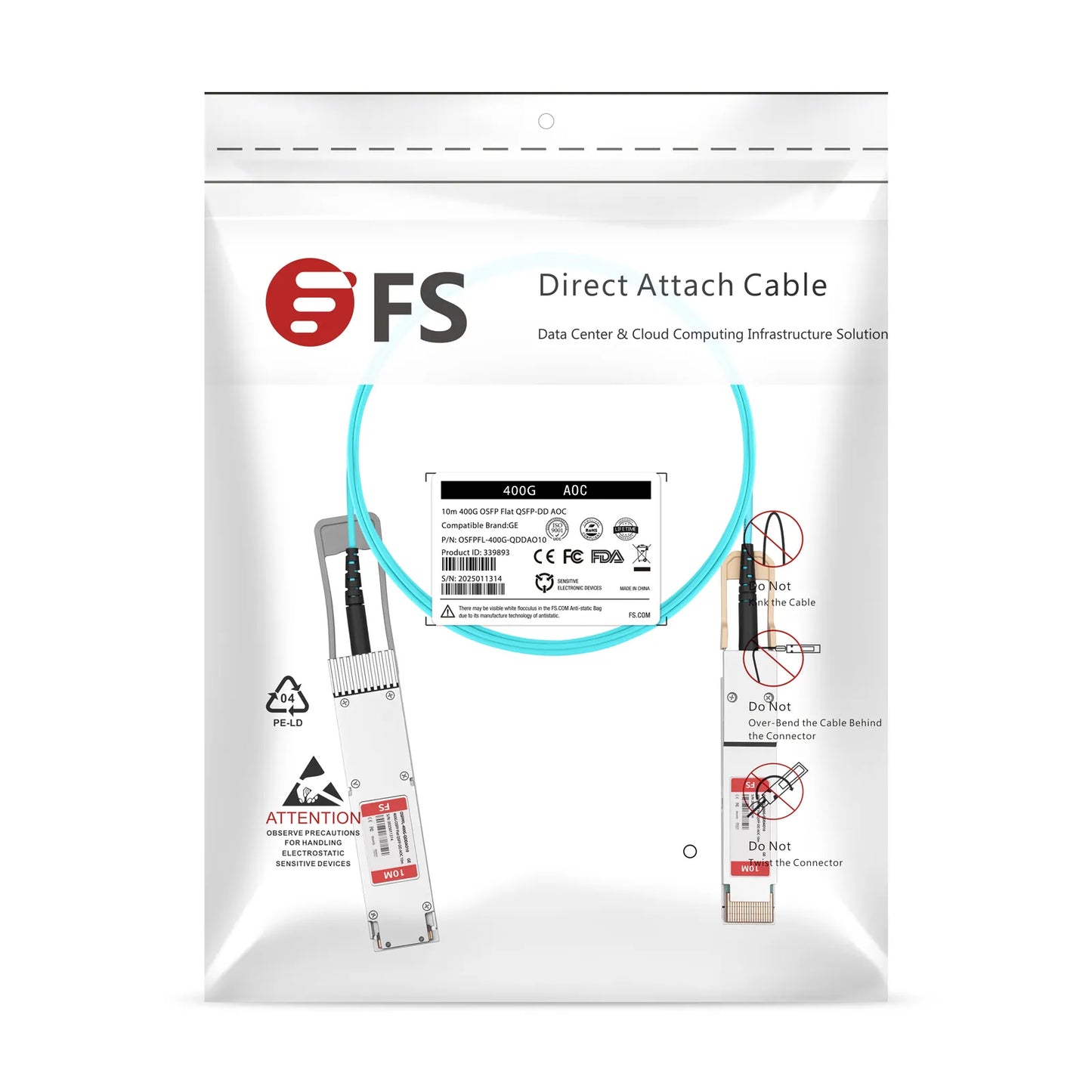 10m (33ft) 400G OSFP 8 x 50G PAM4 Flat Top to 400G QSFP-DD 8 x 50G PAM4 Active Optical Cable