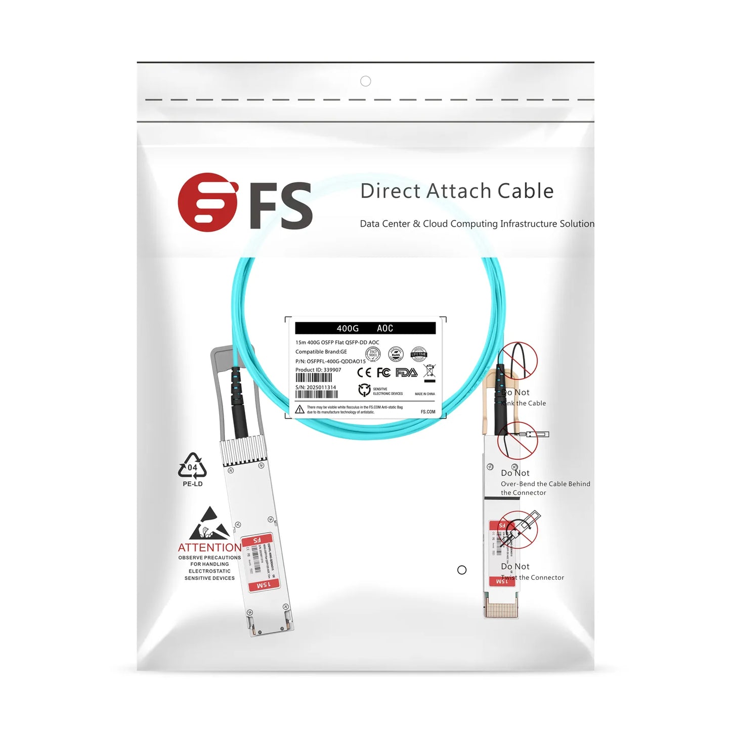 15m (49ft) Cisco Compatible 400G OSFP 8 x 50G PAM4 Flat Top to 400G QSFP-DD 8 x 50G PAM4 Active Optical Cable
